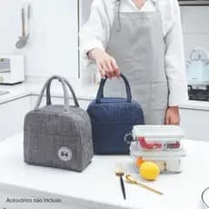 Bolsa Térmica Lancheira Pequena 3L Marmita Fitness| Trabalho | Passeios Cores Preto | Azul | Cinza