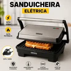 Sanduicheira Grill Elétrica 1000W Inox Alta Potência Compacta Fácil Limpeza