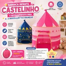Barraca Infantil Castelo Rosa Azul Casa de Brincar Dobrável para Crianças