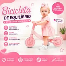 Bicicleta Equilibrio Infantil Rosa Sem Pedal Facil Seguro Diversao