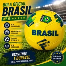 Bola de Futebol Oficial Brasil Tamanho 5 Amarela Costurada Resistente para Treino e Jogo