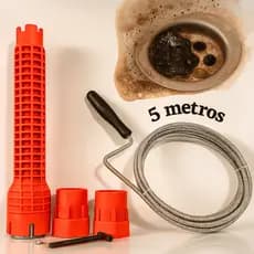 Kit Desentupidor Manual 5M Mola de Aço Ralo Pia Cozinha + Instalador Hidráulico Torneira Banheiro