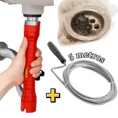Kit Desentupidor de Pia Ralo Manual Mola Aço 5m + Instalador Hidráulico Profissional Torneira Sifão