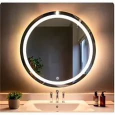 Espelho de vidro  jateado lapidado decorativo redondo 60cm luz led touch luxo