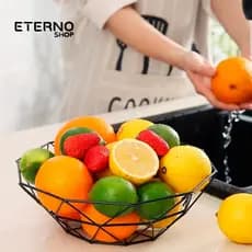 Fruteira Geométrica Aramada de Metal Preta Cesto para Frutas Estilo Nórdico 27x27x10cm Mesa Cozinha