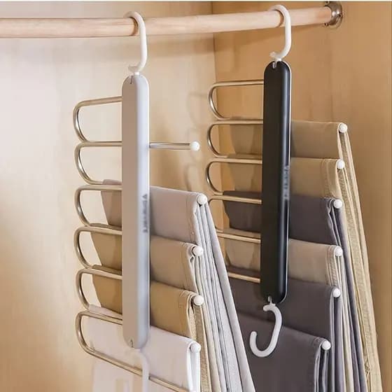 Cabide Multifuncional Para Calças De Inox Aço Com 5 Divisórias Organizador