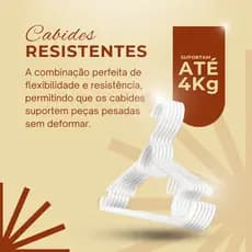 Cabide Adulto Branco Kit Com 20 Unidades Reforçado Antideslizantes para Roupas Pesadas