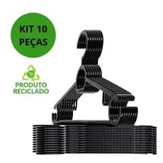 Cabides Reforçados e Resistentes Adulto Preto Kit 10 Unidades
