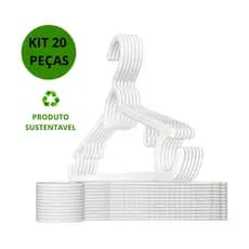 Kit Com 20 Cabides Brancos Resistente Organizador de Guarda Roupas Calças Camisetas