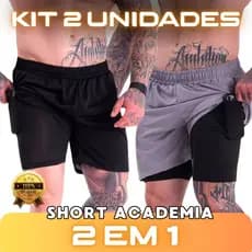 Kit 2 Shorts Para Academia Bermuda 2 em 1 Masculino Forrados Com Bolso Extra Original