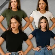 Kit 4 Camisetas Femininas Básicas 100% Algodão Premium Sortidas – Conforto e Estilo