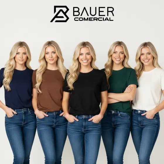 Kit 5 Camisetas Femininas Básicas 100% Algodão Premium Sortidas – Conforto e Estilo