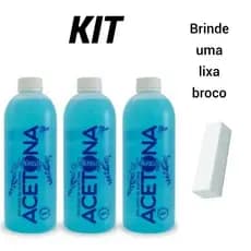 Kit De Acetona Monaly C/3 Unidades + Brinde Lixa Bloco Polidora