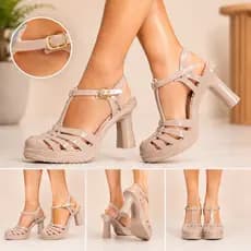 Sandália Feminina Salto Grosso Confortável Elegante Festa Casual 9cm