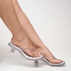 Sandália Feminina Saltinho Transparente Salto Baixo Tamanco Dedo Elegante Moderna Leve Confortável