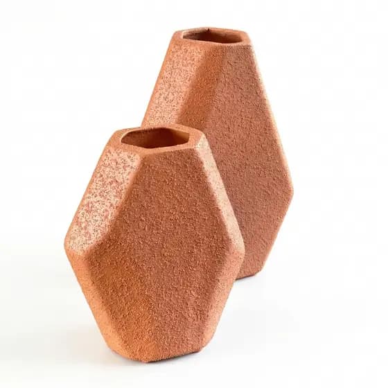Kit 2 Vasos Decorativos em Cerâmica Terracota Texturizada | Vaso Moderno para Decoração e Arranjos