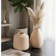 Kit 2 Vasos em Cerâmica Fosca Bege Claro | Design Boho Elegante