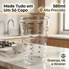 Copo Medidor Graduado Plástico 580ml  Para Receitas Cozinha Líquidos e Gramas Arroz Açúcar Farinha