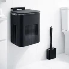Kit Lixeira Suspensa Preta + Escova Sanitária quadrada Silicone para Banheiro e Cozinha resistente