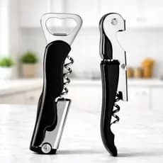 Kit Saca Rolha Inox Profissional Abridor de Vinho Com Cortador e Abridor Resistente Preto/Branco