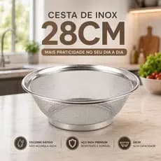 Cesta em Aço Inox 28 cm Escorredor Peneira de Arroz e Macarrão  cozinha Linha Premium  Resistente