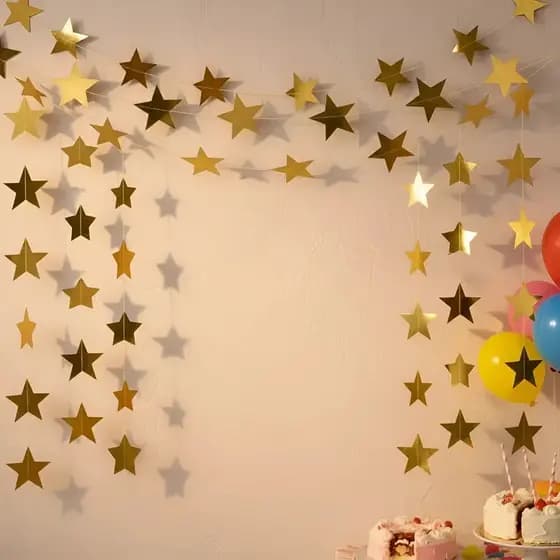 Bandeirinha Estrelinhas Decoração de Festa Aniversário Banner Painel Estrelas Dourada Prata Prateada