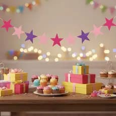 16m de Bandeirinha com 120 Estrelinhas para Decoração Festa Aniversário banner painel Estrelas Rosa