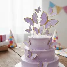 KIt 10 Borboletas 3D Decoração de Confeitaria Topo Bolo Menina Festa Aniversário Lilás Roxo Cupcake