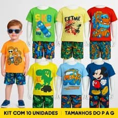 Kit10 peças Conjunto Roupa Infantil Menino 10 pecas 5 conjuntos 1ao 5anos Roupa Menino Infantil Short e Blusas