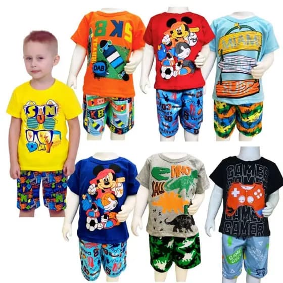 Kit12 peças Conjunto Roupa Infantil Menino 12 pecas 6 conjuntos de 6 mês a 7 ano  Roupa Menino Infantil Short e Blusas