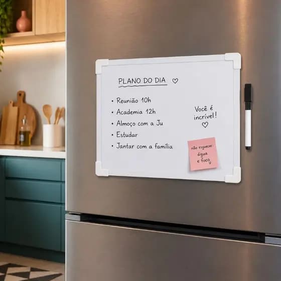 QUADRO BRANCO MAGNÉTICO GELADEIRA LISTA DE COMPRAS ORGANIZAR ROTINA COM CANETA APAGAVEL