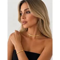 KIT CHOKER/COLAR/GARGANTILHA E BRACELETE FOLHEADO AJUSTAVEL