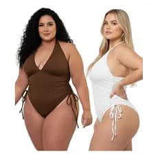 Kit 2 Body Plus Size Maiô Feminino Suplex Sem Bojo Praia