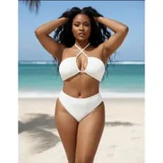 Biquíni Faixa Decotada Calcinha Cintura Alta Fashion