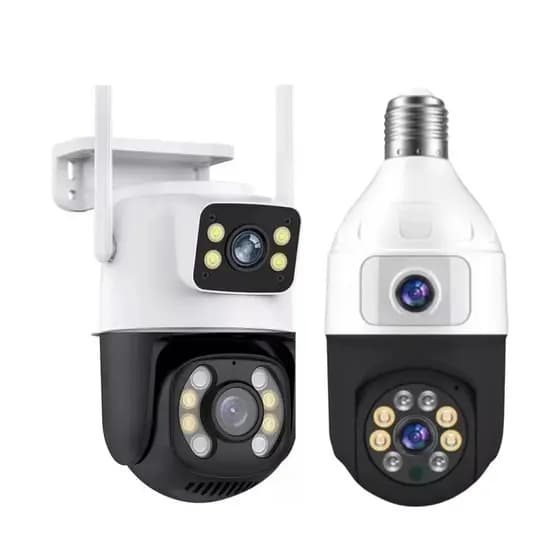 KIT Câmera WIFI 2 Lentes encaixe bocal lampada ICSEE + camera 360° IP66 Lente Dupla A prova De água