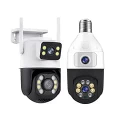 KIT Câmera WIFI 2 Lentes encaixe bocal lampada ICSEE + camera 360° IP66 Lente Dupla A prova De água