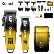 KIT Kemei Máquina de Cortar Cabelo + Máquina de Acabamento + Shaver Aparador Kemei-tx10+ KM-8501
