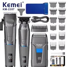 KIT Máquina Kemei 3 EM 1 Profissional Recarregável Cabelo E Barba Completos sem fio - Bivolt Km-2375