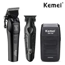 KIT 3 Maquina de cortar cabelo+ acabamento+ shaver Barbeador Profissional Completo KM-1858+2269+1102