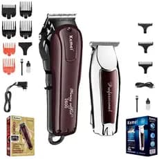 KIT 2 Máquinas original Kemei CORTE KM-2600 + ACABAMENTO KM-9163 Kit Barbeiro Profissional - BIVOLT