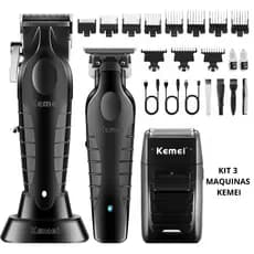 Kit Kemei Máquina de Cortar Cabelo + Acabamento + Shaver Barbeador KM-2296 KM-2299 KM-1102