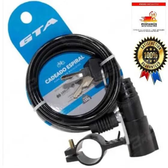 Cadeado Fino para Bicicleta com Suporte e duas Chaves em Aço revestido em Plastico - GTA 6mm x 1000mm