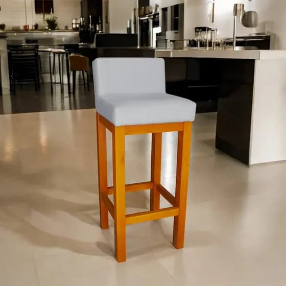 Banqueta Alta com Encosto para Balcão Bar Bistrô Cozinha Americana Ilha Base de Madeira