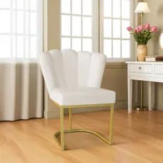 Poltrona Cadeira Para Salão de Beleza Recepção Penteadeira Pétala Base Pés de Ferro Dourado...