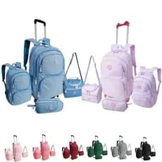 Kit Mochila Rodinhas Escolar Kit Mochila Mochilinha Lancheira Estojo 4 Peças Reforçada Menina Menino