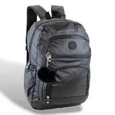 Mochila Feminina Preta Metalizada Chaveiro Pompom Reforçada Resistente á Água Escolar Viagem Passeio