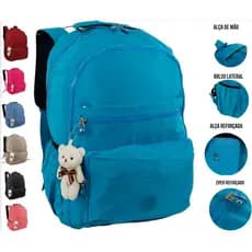 Mochila Grande Masculina Feminina Chaveiro Urso 03 Impermeável Colorida Escolar Faculdade