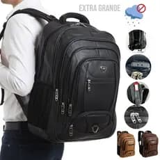 Mochila Extra Grande Couro Reforçada Impermeável USB Porta Notebook Viagem Masculina
