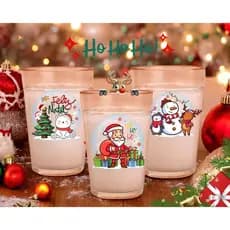 Jogo 3 Copos Americanos 190ml Vidro Especial Feliz Natal Mesa Posta Decorativa Fim De Ano Drinks