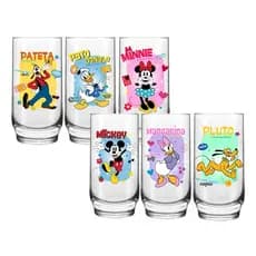 Conj. 6 Copos de Vidro Coleção Mickey Friends Item Personalizado Arte Pronta Acabamento em Verniz